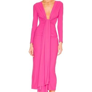 SOLACE London Lorena Midi Dress in Hot Pink